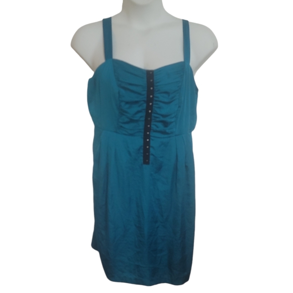 Z. Cavaricci y2k vintage bodycon plus size midi ruched tank dress teal black 18